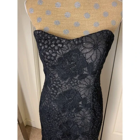 Badgley Mischka Womens Karmin Gown Dress Black Lace Overlay Sequined Gown Sz 8 - Picture 3 of 15